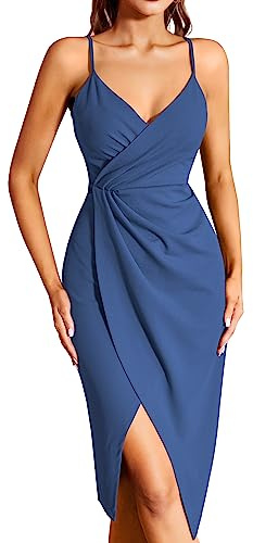 Missufe - Vestido de cóctel para mujer, vestido de fiesta, vestido cruzado, vestido de verano, vestido midi, elegante, estilo bodycon, vestido de novia, sin mangas, con tirantes de espagueti, vestidos