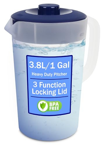 Water Pitcher with Lid 1 Gallon Pitcher, Freezer/Dishwasher Safe, BPA Free & Phthalate Free - Navy