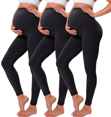 VALANDY Creamlush Over Bump moderskap leggings för kvinnor, 3-pack-svart*3, L