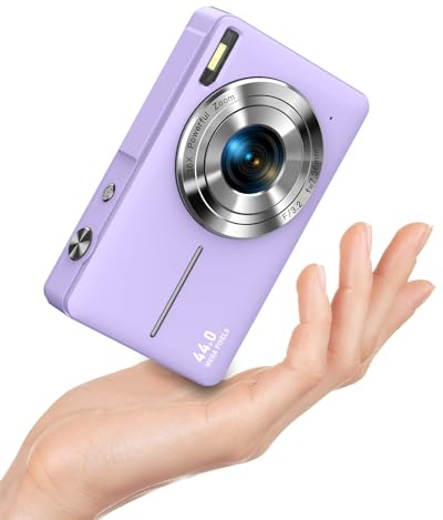 Digitalkamera 1080P FHD Fotokamera 44MP Fotoapparat Digital Kompaktkamera 16X Digitalzoom Einfache Vlogging Kamera Tragbare Kompakt Digitalkamera für Kinder Teenager Senioren Anfänger(Lila)