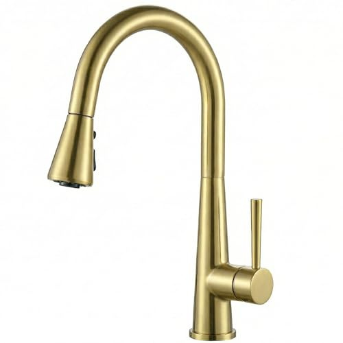 Gold-Küchenarmatur mit herausziehbarem Sprüher, Lava Odoro Messing Einhand-Küchenspüle, goldener Wasserhahn für Küchenspüle mit magnetischem Docking-Sprühkopf und Deckplatte, KF321-SG