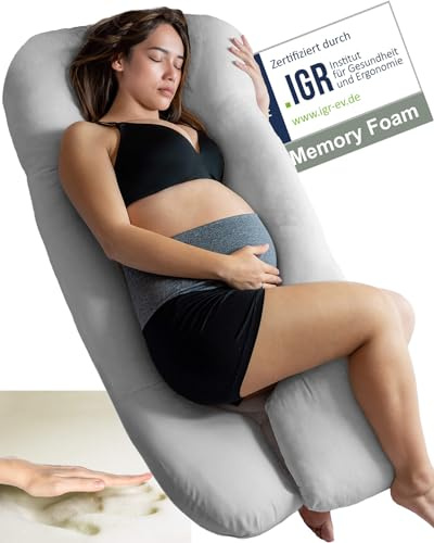 Traumreiter Seitenschläferkissen Visco M mit Bezug Silber. Hybrid Kissen + 1cm Memory Foam. U Form Schwangerschaftskissen Gel Body Pillow Komfortkissen Erwachsene, Ergonomie Zertifiziert