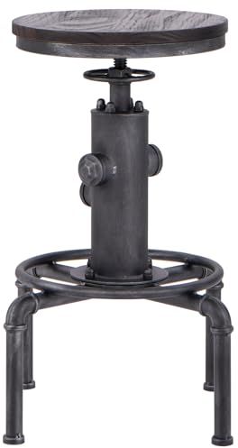 RELAX4LIFE Barhocker Höhenverstellbar Rund, Drehstuhl aus Eisen & Kiefernholz, 360° Drehbarer Barstuhl, Hocker mit Fußstütze, Industrie-Design, Belastbar bis 150kg, Bars Cafés Restaurants (Silbergrau)