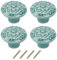 Dibotell 4er Set Vintage Möbelknöpfe, Grün Blumenmuster Keramik Schrankknöpfe mit Schrauben, Runde Türgriffe für Schubladen, Kommoden, Küchenschränke, Retro Möbelknauf für Schränke und Schubladen (B)