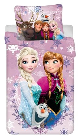 Juego de ropa de cama infantil Disney Frozen de la Reina de Hielo Anna Elsa, funda de edredón y funda de almohada, 135/140 x 200 cm, color lila