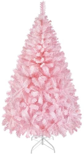 Yaheetech Albero di Natale 154 cm Artificiale Folto Alberi Effetto Realistico con Supporto in Metallo Pieghevole Portatile Decorazione Natalizia per Casa Negozio Rosa