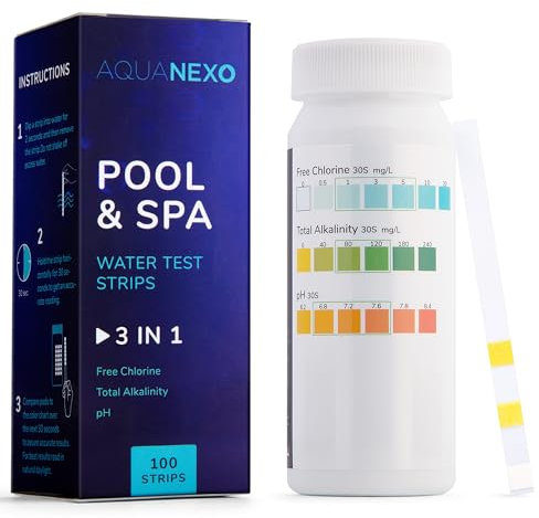 AQUANEXO 100 Strisce Reattive 3 in 1 per Piscina e Spa, Tester pH e Cloro per Idromassaggio, Accessori con Strisce pH