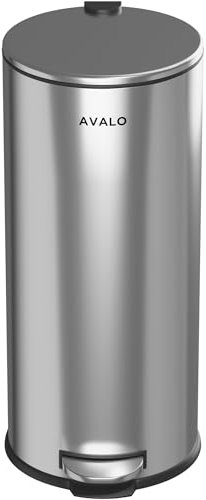 Avalo Poubelle à pédale 30L - Inox Argent - Soft Close - Poubelle à pédale 30 litres - Poubelle 30 litres - Poubelle 30 litres