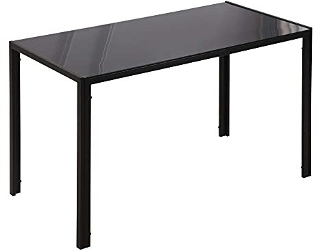 HOMCOM Mesa de Comedor de Cristal Mesa Rectangular para 4-6 Personas con Patas de Metal Multifuncional para Cocina Salón 120x60x75 cm Negro