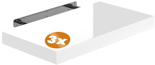Casaria® 3X Wandregal Holz Weiß Hängeregal mit Halterung 15kg Tragkraft Küche Wohnzimmer Schweberegal Bücherregal Regalbrett Schwebend Hochglanz 50cm