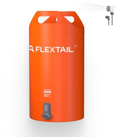 FLEXTAILGEAR Ducha Portátil Camping Cubo 20L Bomba Eléctrica 2500mAh Dos Velocidades Kit Ducha Exterior Impermeable IPX7 para Senderismo Viajes Coche y Limpieza de Mascotas