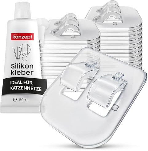 Koncept 100 stycken självhäftande krokar och monteringslim 60 ml – för att fästa kattnätet på balkongen utan borrning I genomskinliga krokar, väderbeständiga och lämpliga för utomhusbruk I fixering på