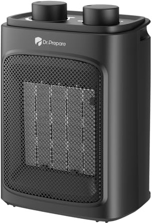 DR.PREPARE 1500W Small Space Heater for Indoor Use, Portable PTC Ceramic Electric Heater with Thermostat, Overheating & Tip-Over Protection, 3 Heat Modes + Fan, Safe Heater for Home Office Bedroom