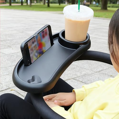 Baby Stroller Snack Tray with Cup Holder, 3 in 1 Universal Food Tray | Removable Reusable Storage Hplder with Adjustable Buckle and Hooks for Pram Accessories Pushchair