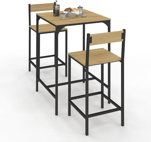 IDMarket - Detroit Tavolo da Bar Quadrato da 60 cm e Set di 2 sedie da Bar di Design Industriale
