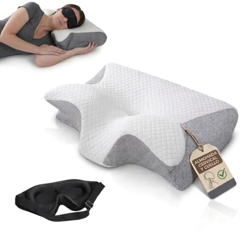 Almohada Cervicales y Cuello - Adiós al Dolor, Mejora tu Descanso + Antifaz