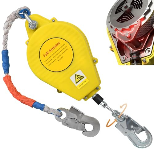 VFDZ Harnais de Securite Anti Chute Toiture, Dispositif Antichute a Rappel Automatique 10m/15m/20m, Stop Chute Toiture à Rappel Automatique pour Travaux en Hauteur/Toiture(Jaune,10m)
