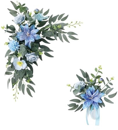 Baoblaze 2 pezzi di fiori artificiali per arco nuziale, festoni floreali moderni, decorazioni per matrimoni, composizioni floreali ornamentali, ghirlande per, Blu