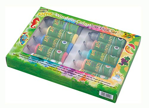 folia 45011 - Funny Window color ANTIK Profi Set 10er Set - Ideal zur Gestaltung von farbenfrohen Fensterbildern