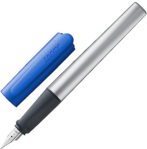 Lamy nexx blue Füller - Füllhalter mit rutschfestem Griff & polierter Stahlfeder in Strichbreite A - dreieckiges Gehäuse aus Aluminium - inkl. Tintenpatrone T 10 blau - Rechtshänder