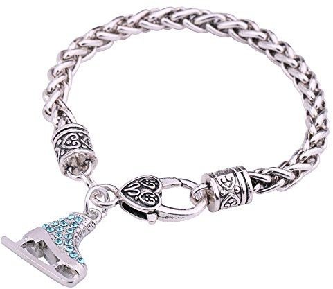My Shape 3D-Türkis-Kristall-Schlittschuh-Charm-Armband für Mädchen, Modeschmuck, Legierung, 7 8 inch, Metall