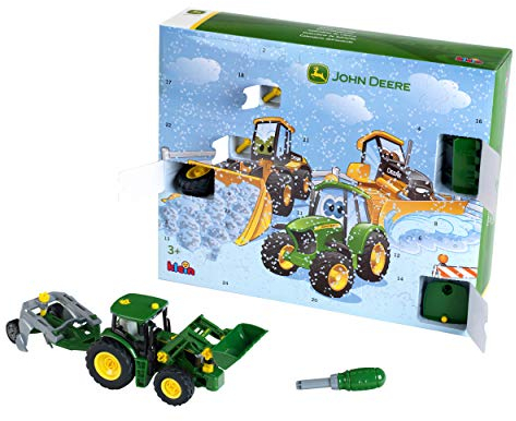 Theo Klein 3936 John Deere Adventskalender mit 24 Türchen I Set zum BAU eines Traktors im Maßstab 1:24 I Inkl. Schraubendreher I Maße: 41 cm x 12 cm x 12 cm I Spielzeug für Kinder ab 3 Jahren