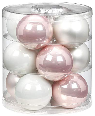 Magic Weihnachtskugeln Glas 8cm 12 STK. Christbaumkugeln (Noble Rose (Hell Rosa Porzelanweiß))