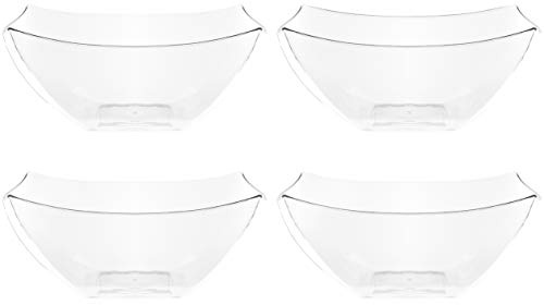 PLASTICPRO Disposable Square Serving Bowls, Party Snack or Salad Bowl, Plastic Clear or White Pack of 4 (8 OUNCE, Clear)