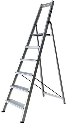 BTF | Escalera de Aluminio de Tijera Plegable, 7 peldaños | Peldaño Ancho 12 cm, con Soporte para Herramientas | EN131, 150 kg. BTF-TJE507