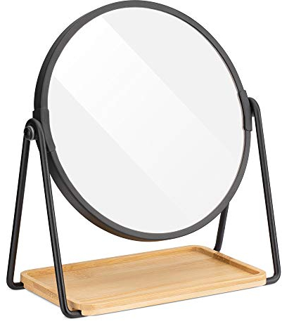 Navaris Kosmetikspiegel Schminkspiegel mit Schmuckablage - Spiegel doppelseitig mit Vergrößerung - 360° Standspiegel für Kosmetik Schminke Make Up