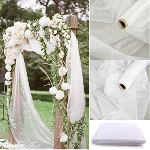 48cm*10m Tüll Rolle Organza Stoff als Dekostoff Organza Band Dekoband Weiß Stuhl Schärpe Bögen Glanz Stoffe Gardine Vorhänge Tischdecken Deko Schals für Hochzeit Party Geschenke Deko Basteln