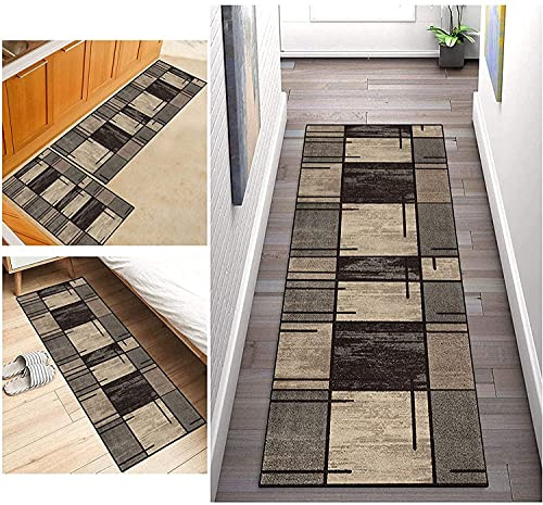 ZDOHMij Teppich Läufer Flur 70x300cm Braun Küche Schlafzimmer Teppichläufer rutschfest Küchenläufer Wohnzimmer Waschbar Meterware KüchenTeppich Korridor Teppich Modern Polyester, Anpassbare Größe