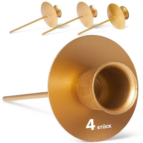 Novaliv 4X Stabkerzenhalter Weihnachtskranz Gold Kerzenpick Kerzenständer für Stabkerzen Kerzentülle Metall Kerzenständer Kerzenpin Adventskranzkerzenhalter Kerzenpick Kerzenhalter für Kränze