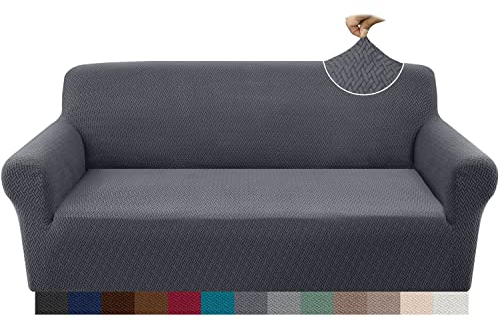 Granbest 2023 Neueste Jacquard Sofabezug 3 Sitzer Superweicher Rutschfester Stretch Couchbezug Vier Jahreszeiten Universal Elastische Sofahusse für Hunde, Katzen, Haustiere (3 Sitzer, Grau)
