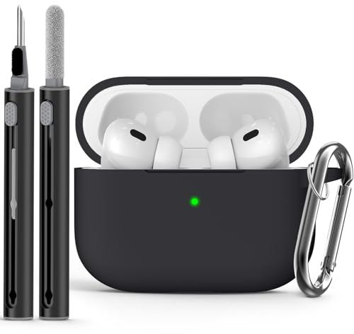Inesore Compatible with Airpods Pro 2nd/1st Cases Cover,Silicone Protective Case for Apple Airpods Pro 2nd/1st Generation Charging Case with Keychain and Cleaner Pen,for Women Men-Black