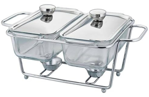Chafing Food Warmer Chafing Disk Bufféset Värmbricka med lock Rostfritt stål Bufféserver och ugnsglas Bekvämt och praktiskt (Färg: Dubbelt rutnät)