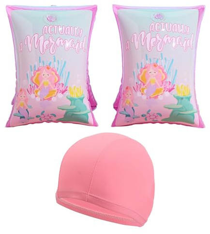 1 Pair Of Mermaid Pattern Arm Rings, 1 Swimming Cap, Children'S Swimming Arm Rings, Inflatable Arm Rings, Double Airbag Float Rings, Children'S Pool Water Rings, Swimming Accessories
