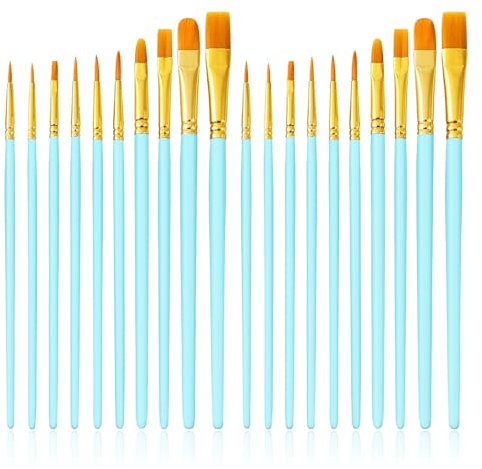 Quelcc 20 Stück Künstlerpinsel, Pinselset, Pinselset Acrylfarben, Aquarellpinsel, Pinsel Set, Pinsel Acrylfarbe, Künstler PinselSets, für Malliebhaber,Anfänger, Hellblau