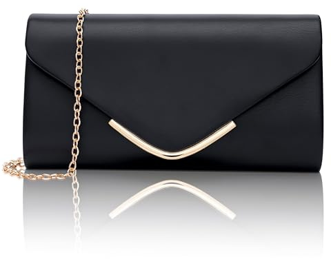Larcenciel Pochettes et Clutches Femme Cuir, Sac a Main Elégante avec Bandoulière Détachable, Sacoche Femme Noir Sac Soiree Tendance Idéal pour Fêtes, Anniversaires, Cocktails, Mariages(22 x 12 x 5cm)