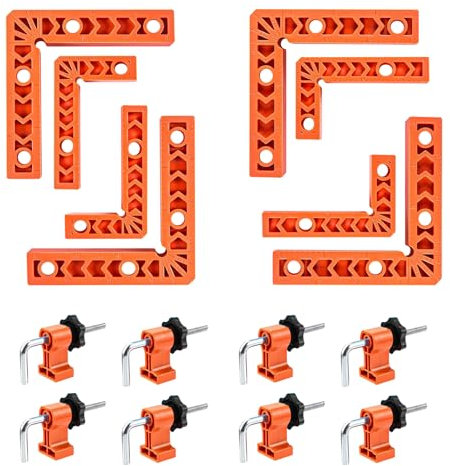 8 abrazaderas de esquina para carpintería, abrazadera de ángulo recto, cuadrados de posicionamiento de abrazadera de 90 grados con 8 abrazaderas, herramienta de carpintería para marcos de fotos