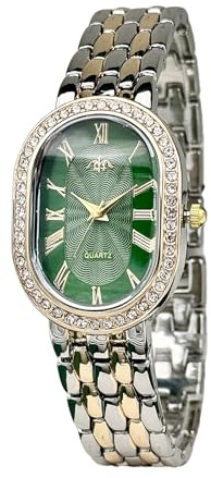 VILKFY Women Vintage Rome Watch Oval Case Dress Watches (Green)
