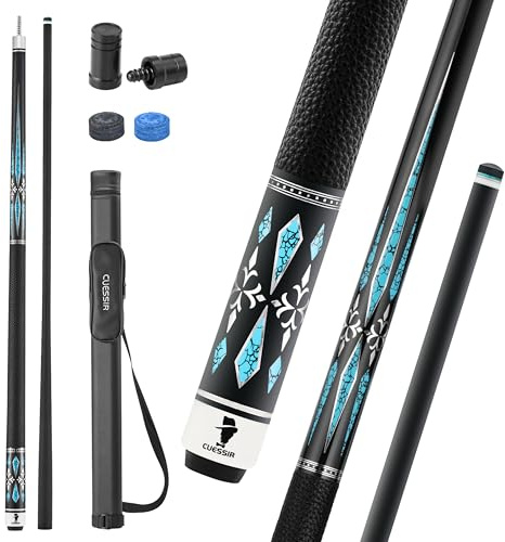 Carbon Fiber Pool Cue Stick with Case, 2pieces 58inch Low Deflection Professional Cue Stick for Billiards, Pro Taper Carbon Fibre Shaft with Genuine Leather Wrap and 12.5mm Tip (19oz-20oz) (Style3)