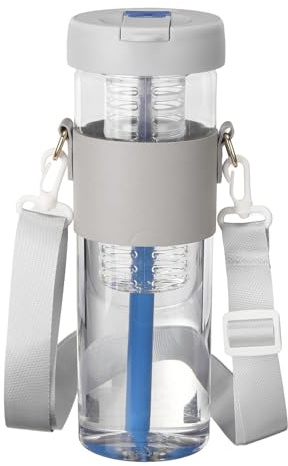 sourcing map Botella de agua con infusor de frutas, de plástico, a prueba de fugas, a prueba de roturas, con popote plegable y asa de transporte, para gimnasio, camping, viajes, bebidas frías, color
