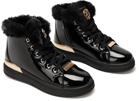Botas cálidas de Invierno para Mujer: Zapatillas Antideslizantes con Forro de Piel sintética, Cremallera Interior, Impermeables, cómodas, con Cordones, para Caminar al Aire Libre.-Black Gold-38