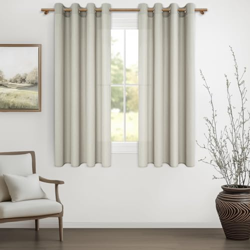 MRTREES Cortinas Lino Natural Translucidas 2 Piezas 140x180cm, Cortinas con Ojales para Dormitorio y Salón Visillos Elegantes para Casa y Comedor