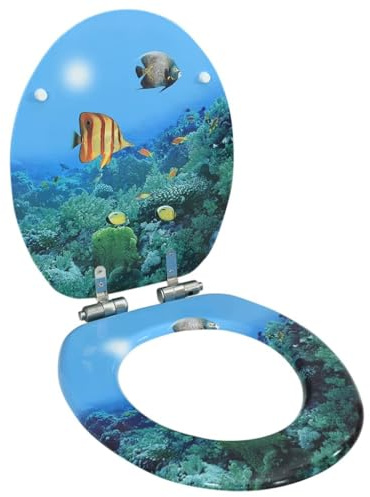 Genérico Tapa de váter WC de Cierre Suave MDF diseño Fondo Submarino