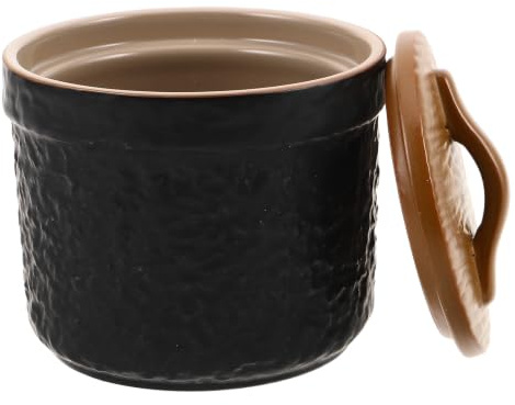 DECHOUS Olla para Sopa Cuenco de Porcelana para Guisar 300ml Cerámica Negro con Tapa, Cocción al Baño María, para Cocinar y Preparar Platos Nutritivos
