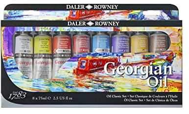 Daler-Rowney Georgian Oil 75ml Classic Paint Set, 8 Assorted Colours, Ideal for Professional Artists & Students