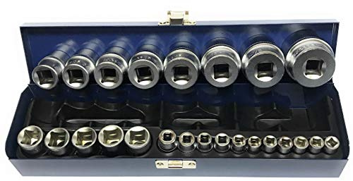24 x Steckschlüssel-Einsätze Schraubenschlüssel Nusskasten Stecknuss Stecknüsse SAE ZOLL ZÖLLIG 1/4 + 1/2 - Chrom-Vanadium-Stahl Inkl. robuste Metallbox