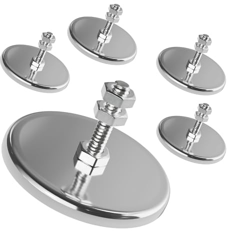 Master Magnetics Ceramic Round Base Magnet with Bolt and Nuts Pack - Heavy-Duty Strong Magnets - 35 lb Pull Each - Nickel-Plated - 2.04 D - 1.25 H - 5-Pack